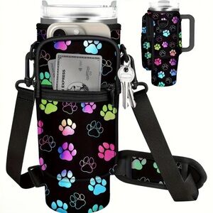 Colorful Paw Print Water Bottle Holder